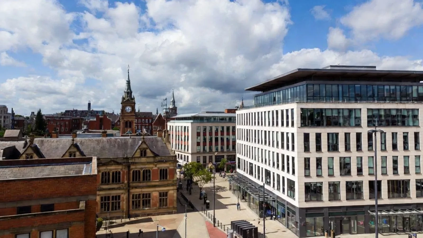 Leicester's Clock Tower square at dusk