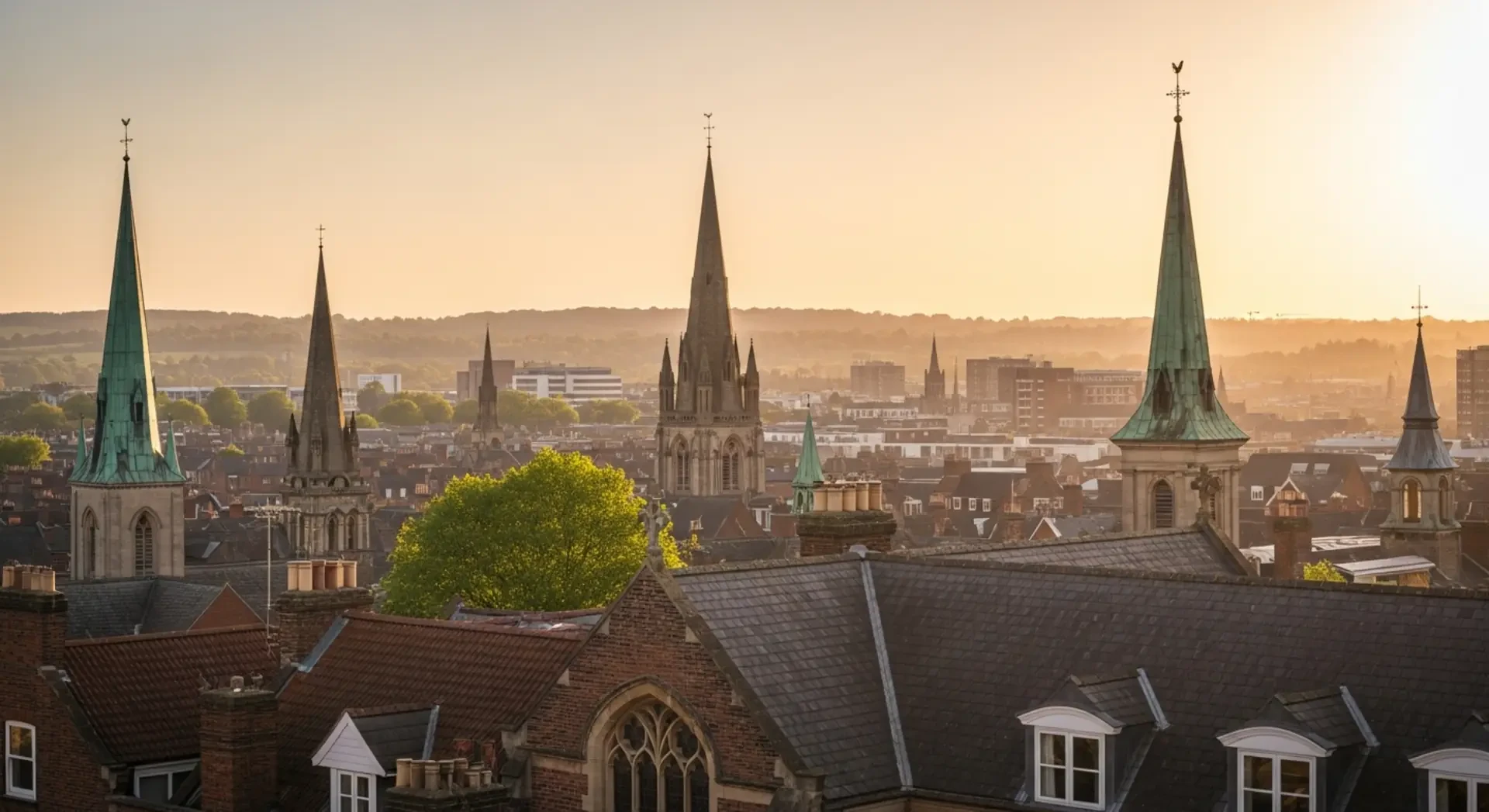 Well-kept buildings across the East Midlands at dusk